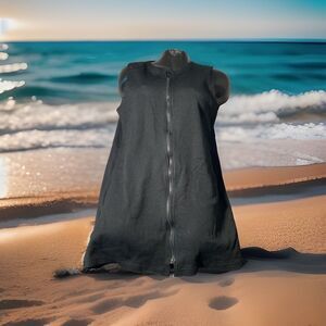 Wave Zone Sleeveless Beach Dress Cover Up Womens 2x Black Front Zipper